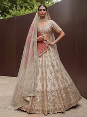 Ivory Beige Bridal Lehenga Choli with Zari, Sequins & Crystal Handwork