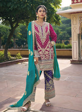 Blooming Chinnon Salwar Suit in Pink-Purple