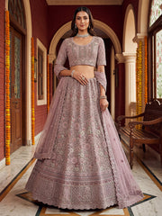Elegant Dusty Lavender Bridal Net Lehenga Choli with Zari Embroidery & Net Dupatta