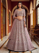 Elegant Dusty Lavender Bridal Net Lehenga Choli with Zari Embroidery & Net Dupatta