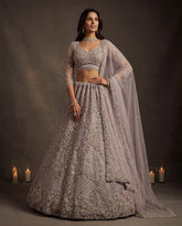 Luxury Lavender Net Bridal Lehenga Choli with Zari Embroidery & Zircon Diamond Work