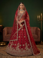 Maharani's Midnight Gadhwal Silk Bridal Lehenga Choli with Zari Embroidery & Net Dupatta