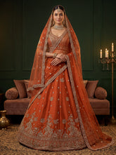 Luxury Rust Orange Gadhwal Silk Bridal Lehenga Choli with Zari Embroidery