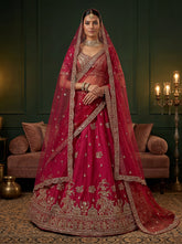 Luxury Magenta Gadhwal Silk Bridal Lehenga Choli with Zari Embroidery
