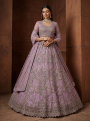 Stunning Lavender Net Lehenga Choli with Zari Embroidery Wedding & Bridal Wear
