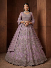 Stunning Lavender Net Lehenga Choli with Zari Embroidery Wedding & Bridal Wear