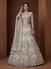 Elegant Ivory Net Lehenga Choli with Zari Embroidery | Bridal & Wedding Wear