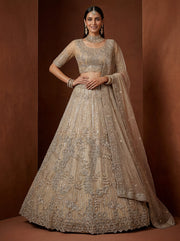 Royal Taupe Embroidered Bridal Lehenga Choli with Intricate Sequins, Zari & Handcrafted Dupatta Work