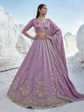 Twilight Bloom Purple Cadbury Silk Lehenga Choli with Intricate Handwork
