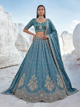 Twilight Bloom Royal Blue Cadbury Silk Lehenga Choli with Intricate Handwork
