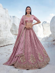 Twilight Bloom Cadbury Silk Lehenga Choli with Intricate Handwork & Scalloped Border