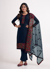 Warming Looking Salwar Suit in Dark Blue Color