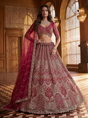 Elegant Rani Pink Bridal Net Lehenga Choli with Crystal Embroidery & Soft Net Dupatta