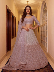 Blush Pearl Radiance Lehenga Choli – Designer Sequins Embroidered Bridal Net Lehenga