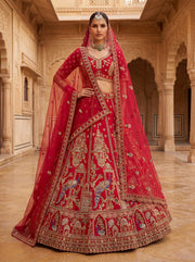 Royal Red Gadhwal Silk Bridal Lehenga with Khatali Handwork