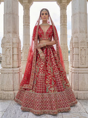 Aadya Crimson Bridal Lehenga Choli – Premium Gadhwal Silk Wedding Lehenga