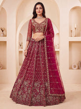Premium Wine Bridal Lehenga Choli with Crystal Handwork & Sequins | Designer Net Lehenga