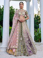 Rajvanshi Pastel Heritage Bridal Lehenga Choli with Pearl, Mirror & Intricate Handwork