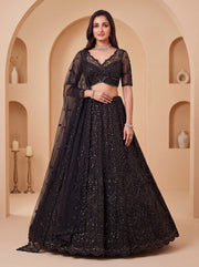 Black Handwork Net Lehenga