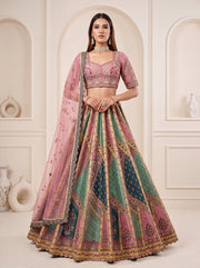 Pink Gadhwal Silk Patchwork Bridal Lehenga Choli