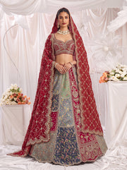 Rajvanshi Multi-Toned Banarasi Silk Patchwork Bridal Lehenga Choli