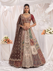 Ivory Banarasi Silk Bridal Lehenga with Hand Mirror Patchwork
