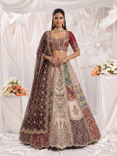 Ivory Banarasi Silk Bridal Lehenga with Hand Mirror Patchwork