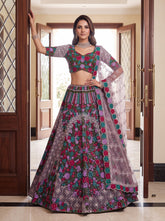 Rajvanshi Lavender Heavy Net Floral Embroidered Bridal Lehenga Choli