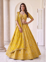 Yellow Banarasi Silk Bridal Lehenga with Zari Weaving & Embroidered Blouse