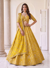 Yellow Banarasi Silk Bridal Lehenga with Zari Weaving & Embroidered Blouse