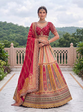 Multi-Color Banarasi Silk Wedding Lehenga with Zari, Crystal & Embroidered Lace Work