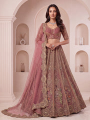 Pink Peacock Designer Net Heavy Embroidered Wedding Lehenga Choli with Soft Net Dupatta