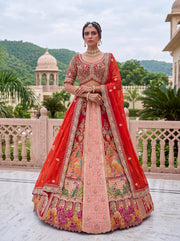 Royal Red Heritage Banarasi Silk Embroidered Designer Bridal Lehenga Choli