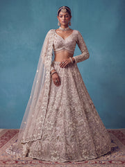 White Heavy Embroidered Net Bridal Lehenga Choli with Designer Lace Dupatta