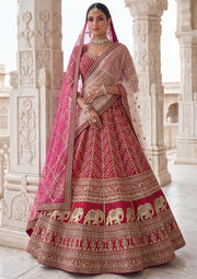 Deep Pink Slub Silk Bridal Lehenga Choli with Tatami Zari Work