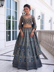 Blue Silk Zari Embroidered Lehenga Choli Set