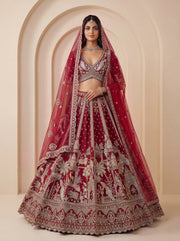 Designer Maroon Embroidered Lehenga Choli with Heavy Traditional Work