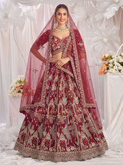 Maroon Premium Silk Bridal Lehenga with Beads, Sequins, Multi Thread & Dori Work