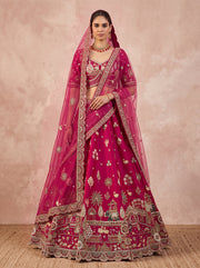 Silk Handwork Bridal Lehenga with Elephant, Swan & Doli Motifs