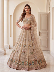 Premium Beige Net Handwork Bridal Lehenga