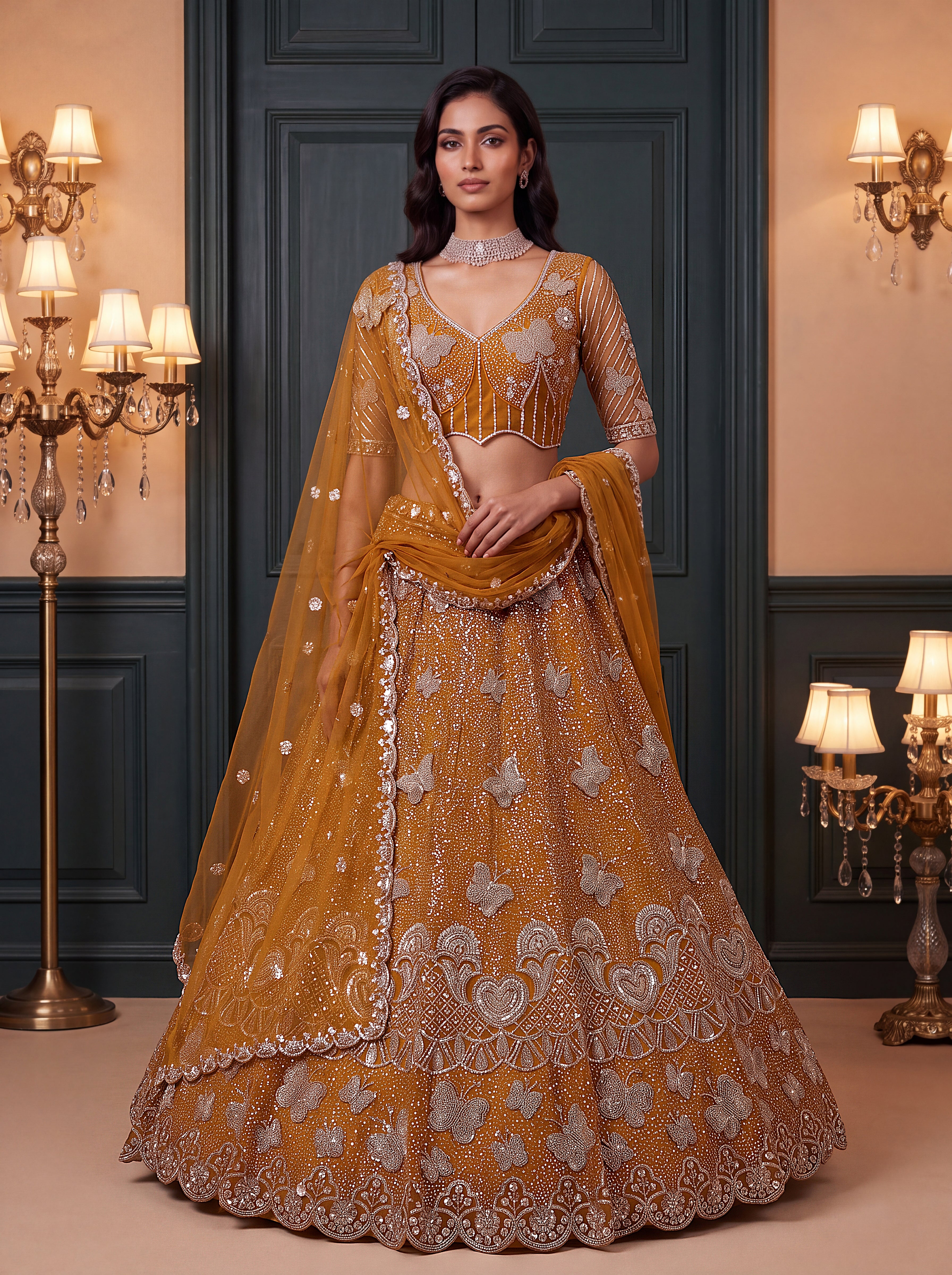 Mustard Beads Embroidered Lehenga