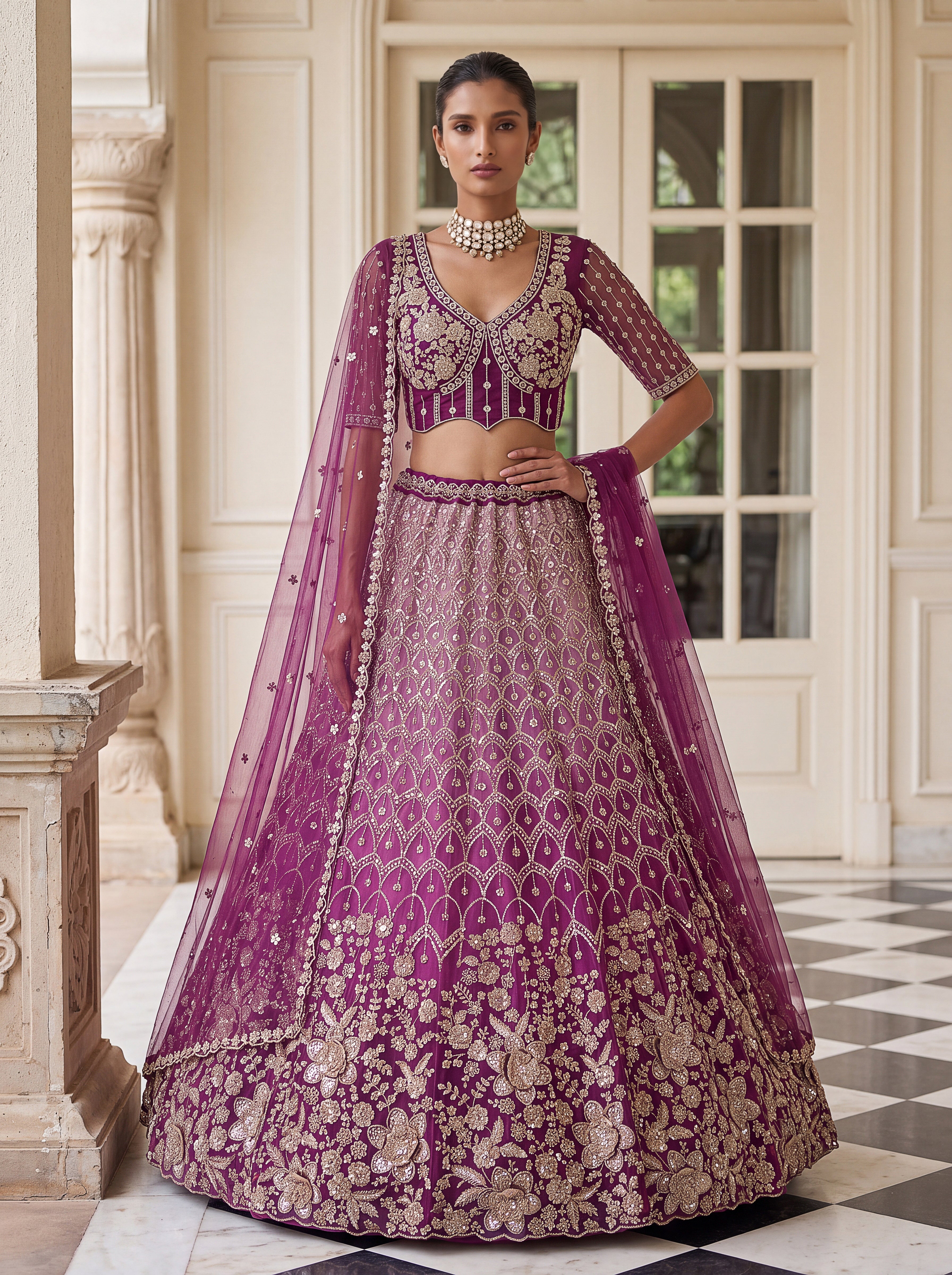 Wine Lehenga