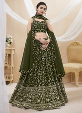 Leaf Branch Type Design in Green Lehenga