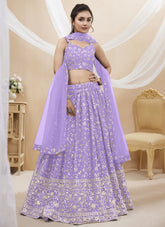 Leaf Branch Type Design in Lavender Lehenga