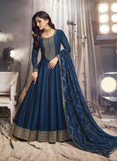 Straightforward Silk Georgette Gown in Dark Blue