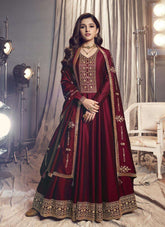 Straightforward Silk Georgette Gown in Maroon