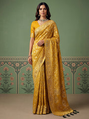 Mustard Yellow Banarasi Silk Bandhani Pattern Saree