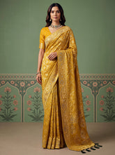 Mustard Yellow Banarasi Silk Bandhani Pattern Saree