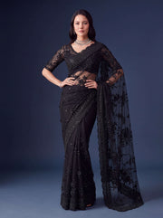 Black Premium Net Designer Saree