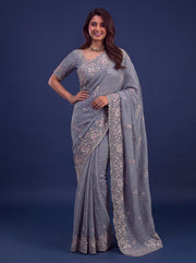 Silver Grey Designer Wedding Saree